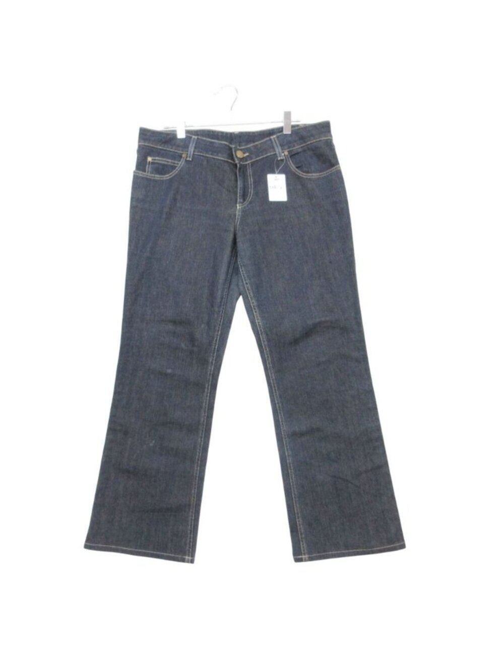 Gucci Denim Pants Jeans Sherry Leather Patch Wide 5 Pockets Mid Rise Navy 46 XL